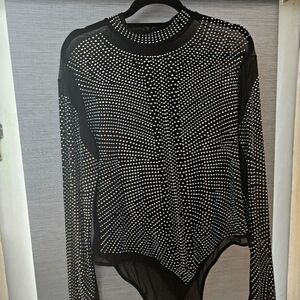 Mesh rhinestone body suit